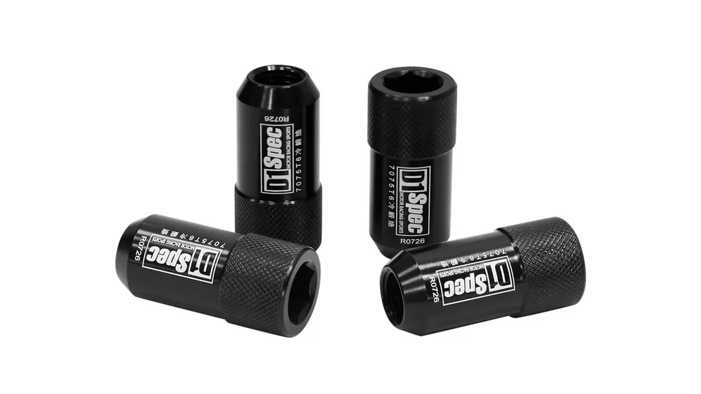 Prosto z fabryki | Kute Nakrętki D1Spec Alu M12x1,5 42mm Czarne HEX