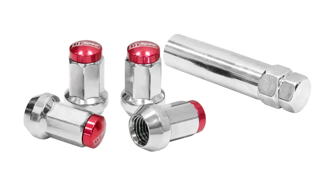 Kute Nakrętki D1Spec Stal M12x1,25 37mm Srebrne/Czerwone | Produkt ceniony przez klientów